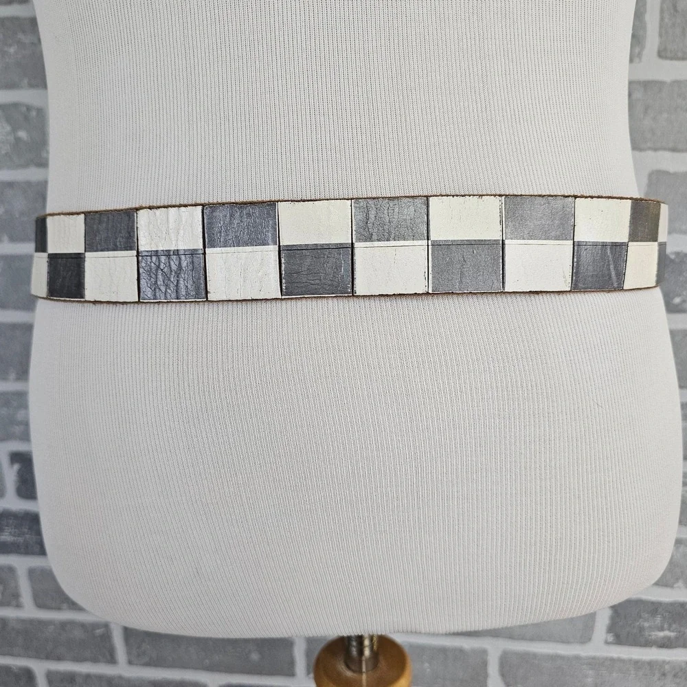 Urban Outfitters Black White Checkered Leather Belt Mens 34 Punk Ska Emo Y2K